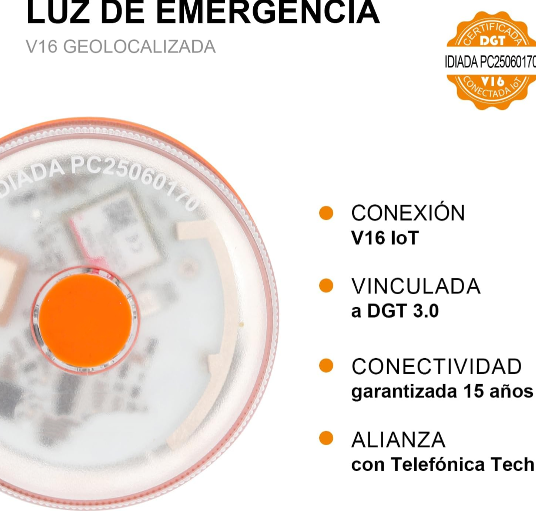 DarkFairy Luz de Emergencia V16 Aprobada por la DGT con Geolocalización 3.0 – Señalización de Ubicación para Automóviles, Plan de Datos Incluido – Base Magnética IP54 – Cumple con la Normativa 2026⏰