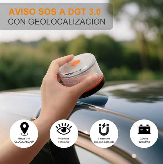 DarkFairy Luz de Emergencia V16 Aprobada por la DGT con Geolocalización 3.0 – Señalización de Ubicación para Automóviles, Plan de Datos Incluido – Base Magnética IP54 – Cumple con la Normativa 2026⏰