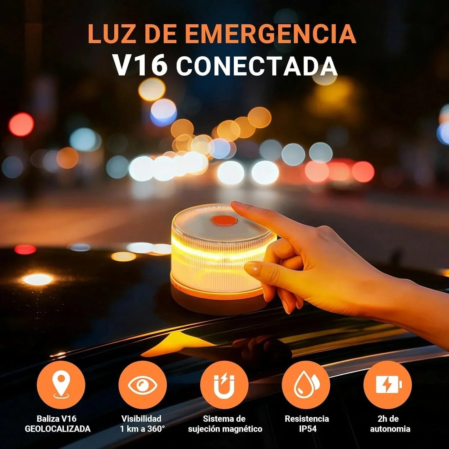 DarkFairy Luz de Emergencia V16 Aprobada por la DGT con Geolocalización 3.0 – Señalización de Ubicación para Automóviles, Plan de Datos Incluido – Base Magnética IP54 – Cumple con la Normativa 2026⏰