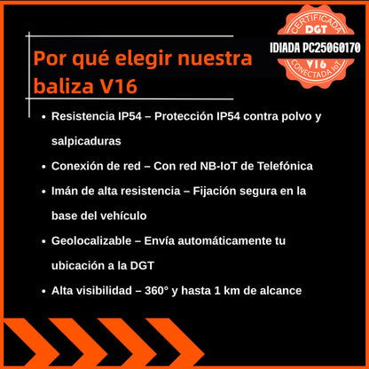 DarkFairy Luz de Emergencia V16 Aprobada por la DGT con Geolocalización 3.0 – Señalización de Ubicación para Automóviles, Plan de Datos Incluido – Base Magnética IP54 – Cumple con la Normativa 2026⏰